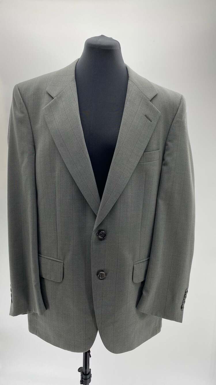 Vintage Men's Gray Pinstriped Two-Button Blazer Jacket